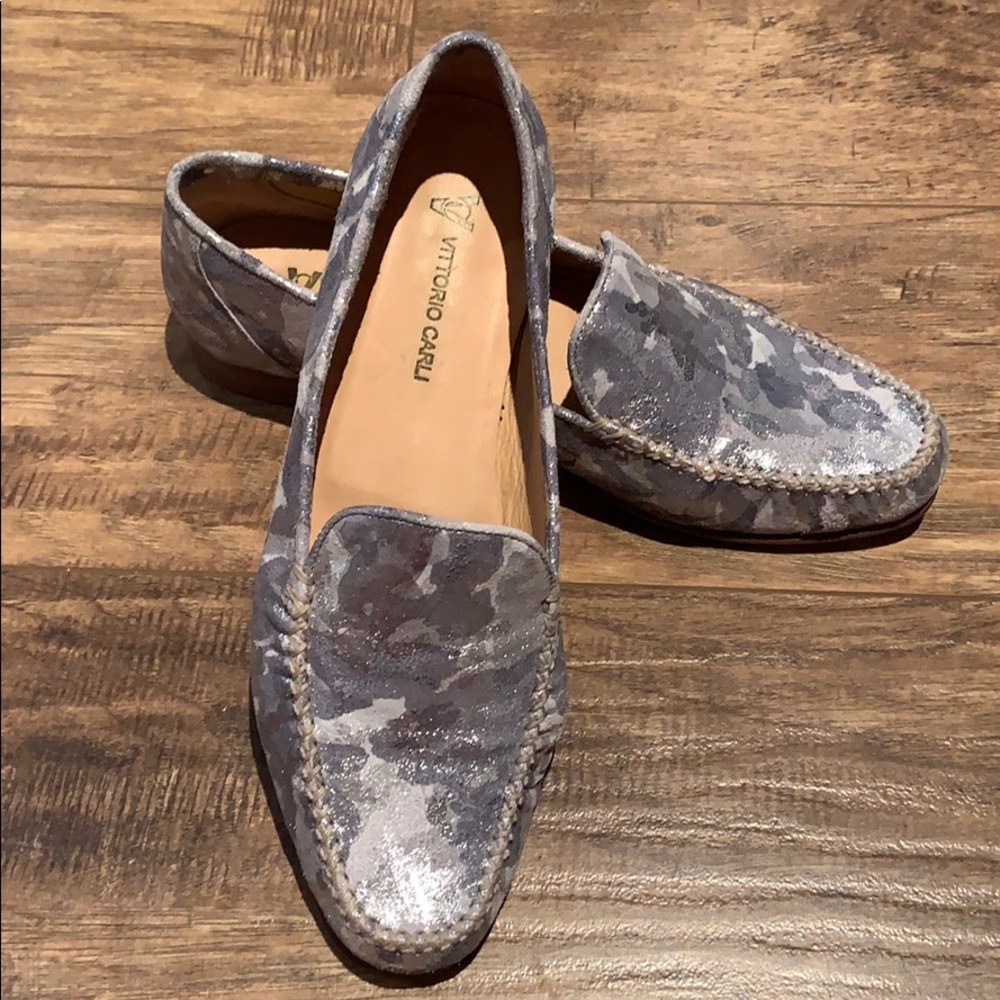 Vittorio Carli Blue Gray Camouflage Women's Loafers Size 8 Made In Italy